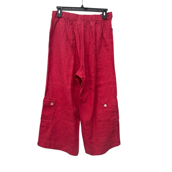 Bryn Walker 100% Linen Wide Leg Pants Medium Beige Red USA Elastic Waist #J7-5 - Picture 4 of 11